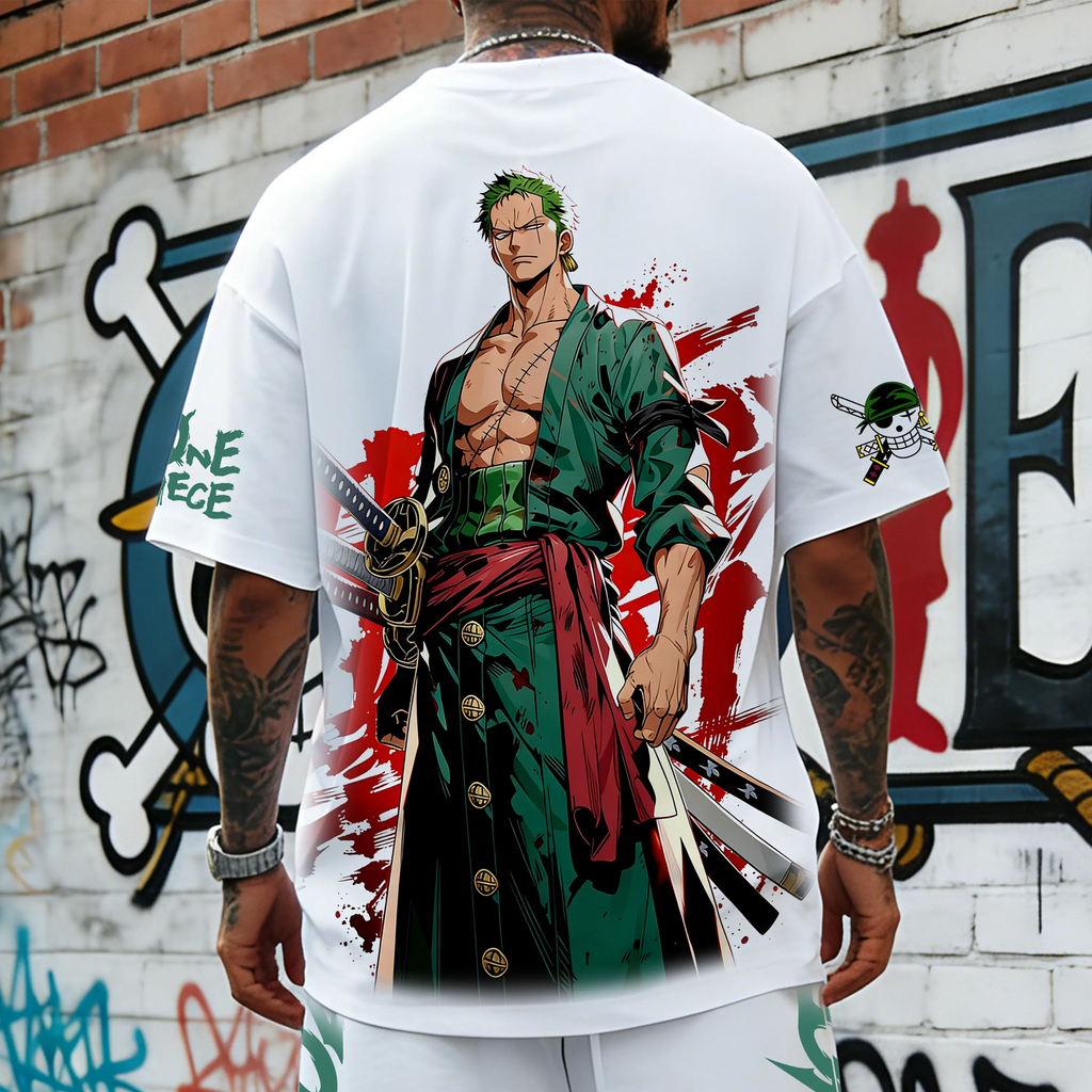 OP-Unisex Anime Inspired Vintage T-shirt& Shorts 2 Pieces Set