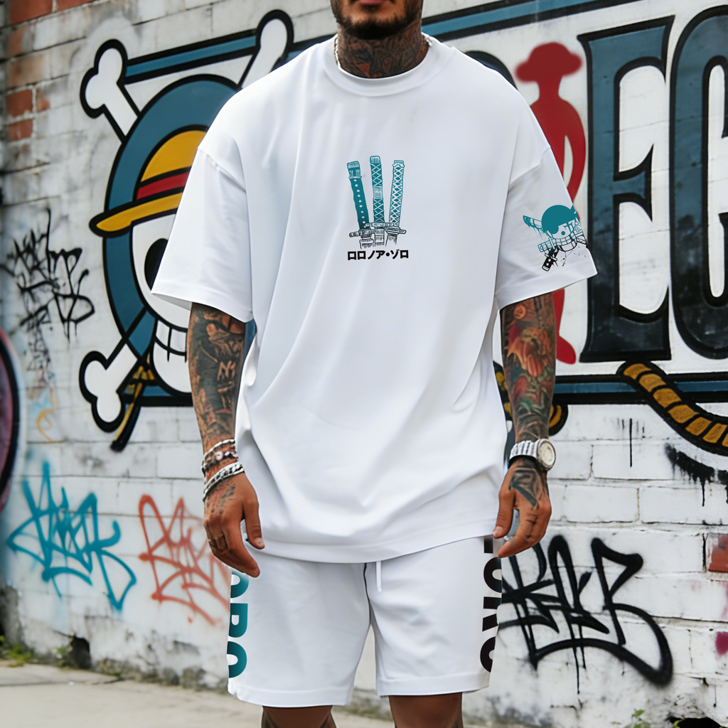 OP-Unisex Anime Inspired Vintage T-shirt& Shorts 2 Pieces Set