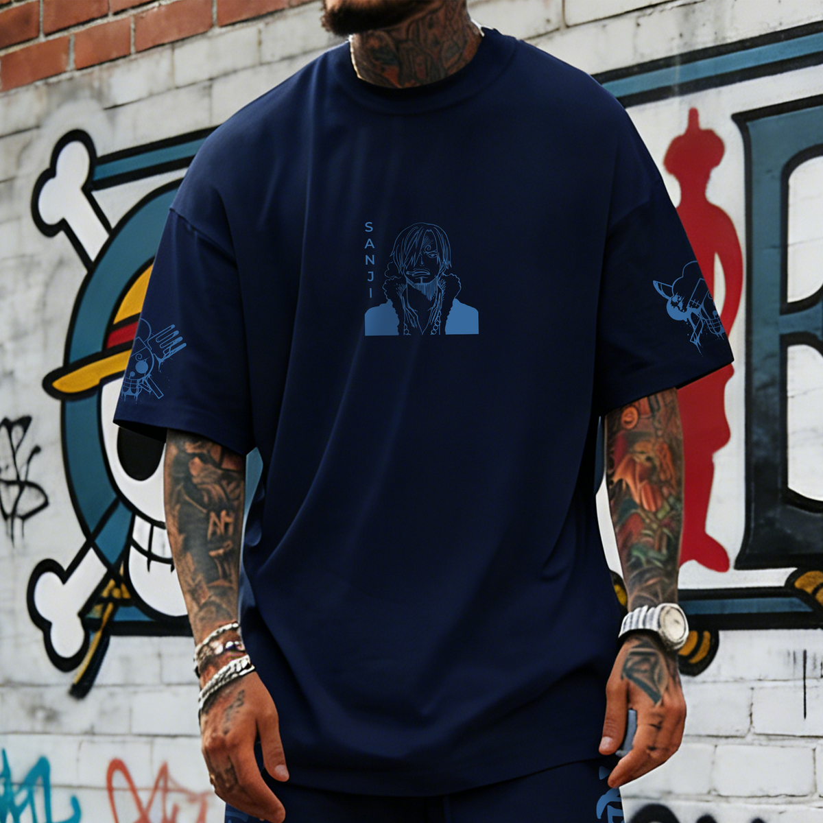 OP-Unisex Anime Inspired Vintage T-shirt& Shorts 2 Pieces Set