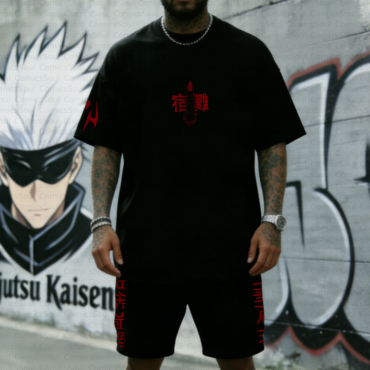 Unisex Anime Inspired Vintage T-shirt& Shorts 2 Pieces Set