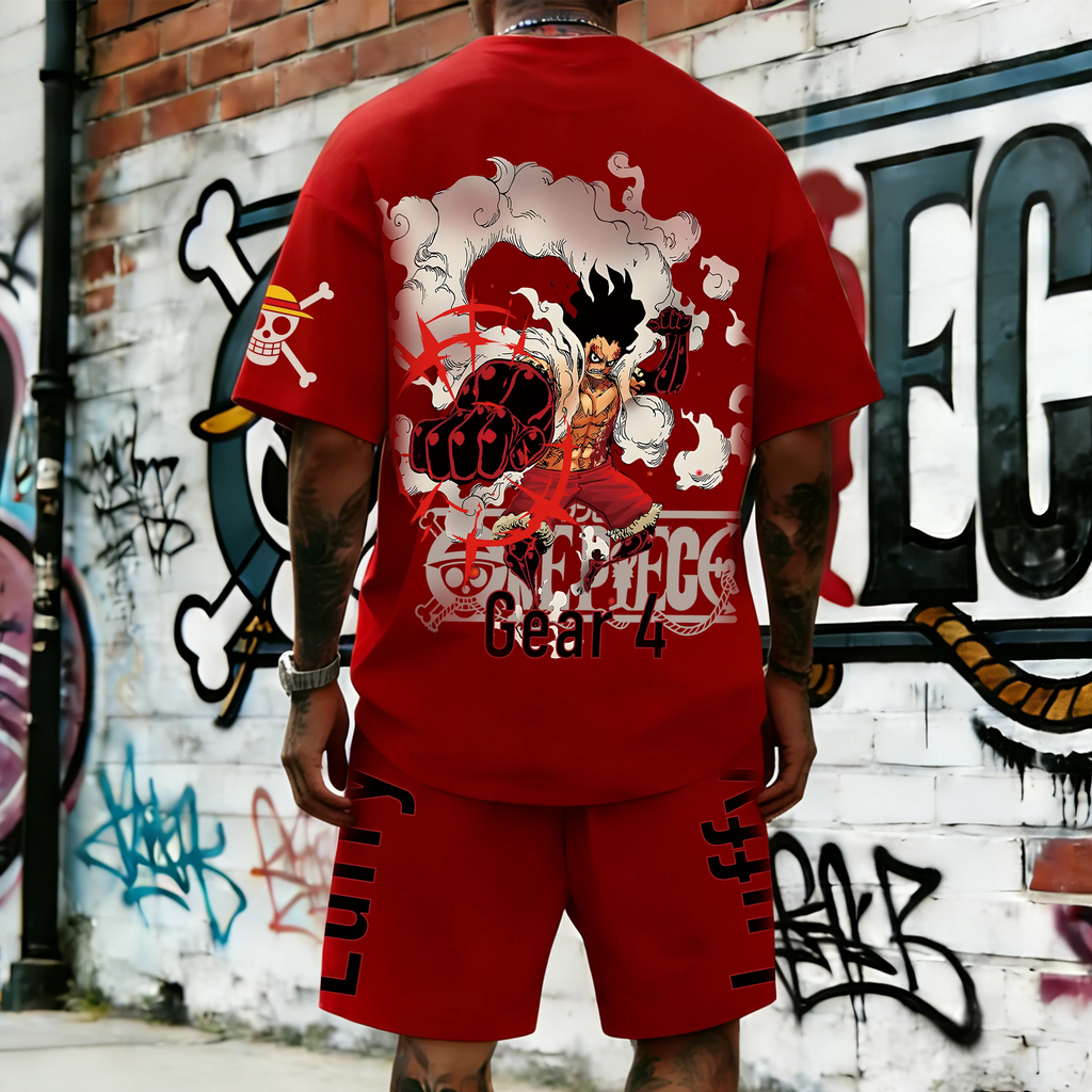 OP-Unisex Anime Inspired Vintage T-shirt& Shorts 2 Pieces Set