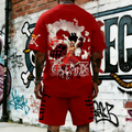 OP-Unisex Anime Inspired Vintage T-shirt& Shorts 2 Pieces Set