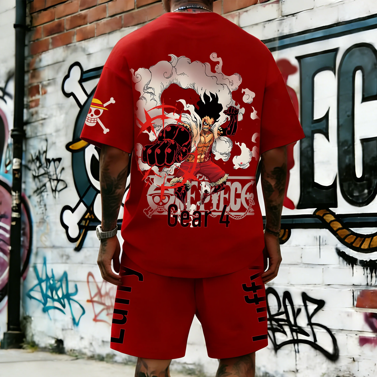 OP-Unisex Anime Inspired Vintage T-shirt& Shorts 2 Pieces Set