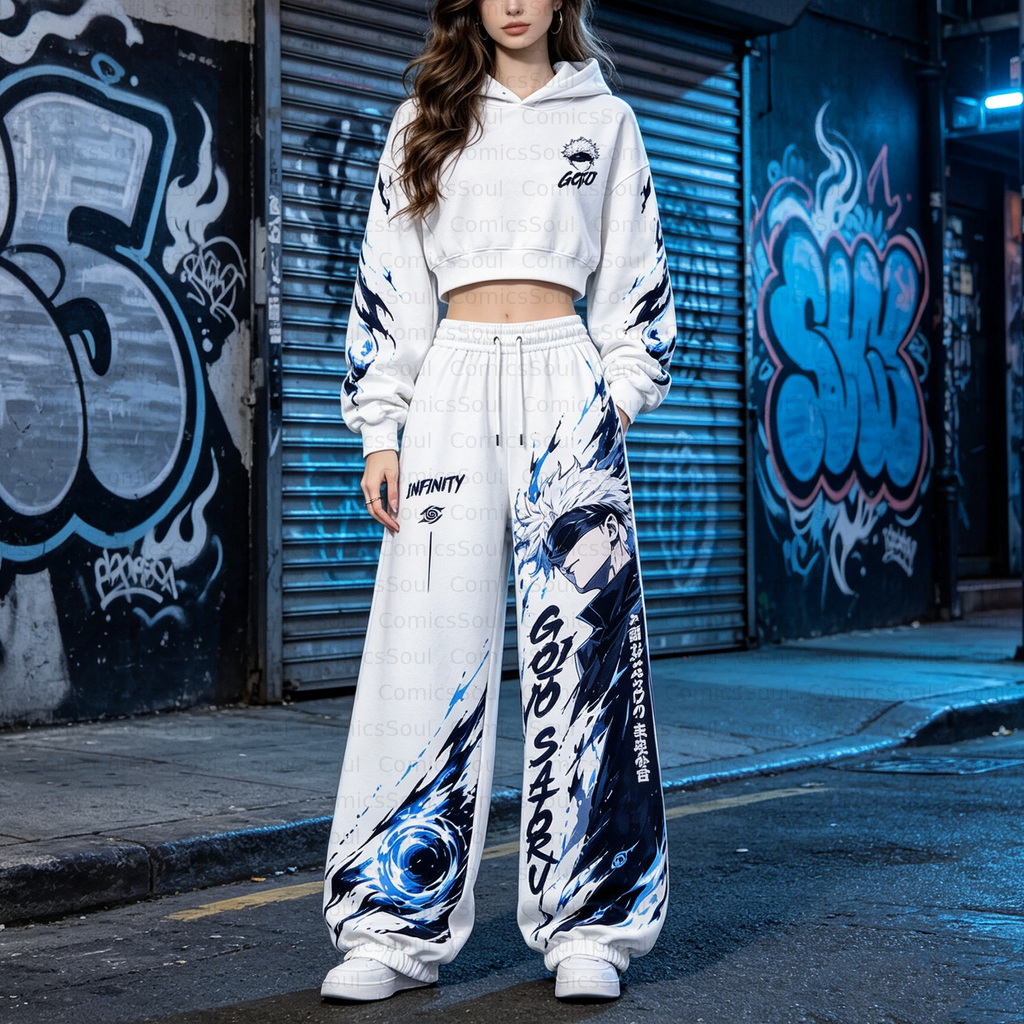 Jujutsu Kaisen Cropped Long Sleeve Hoodie & High Waist Jogger Pants Two Piece