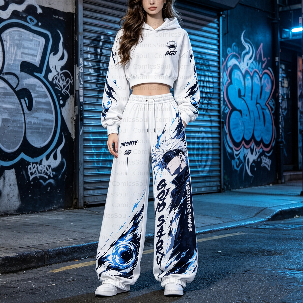 Jujutsu Kaisen Cropped Long Sleeve Hoodie & High Waist Jogger Pants Two Piece