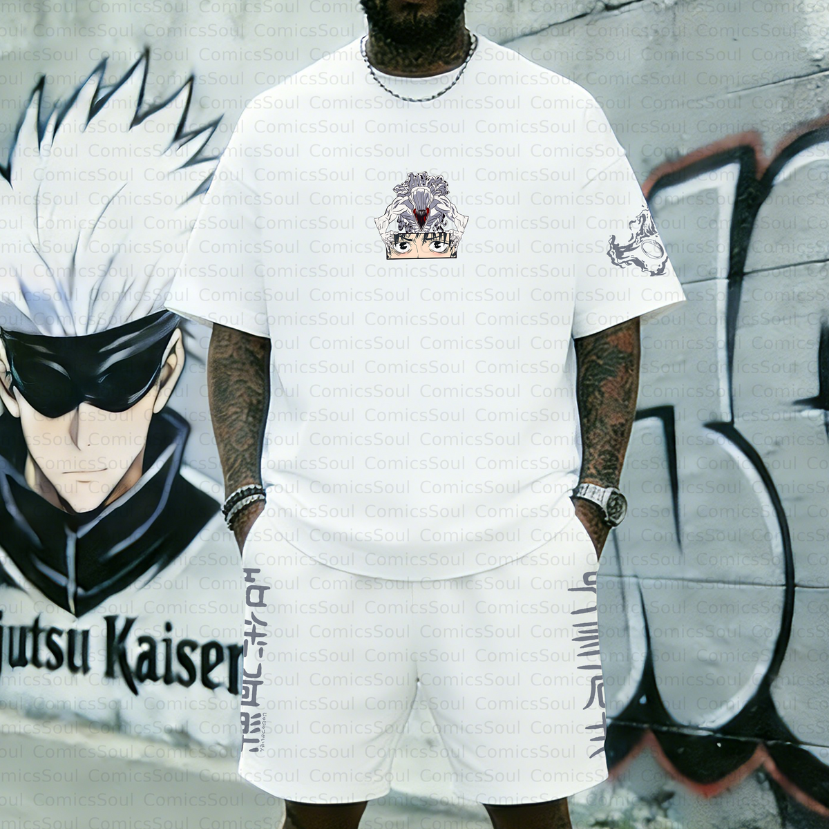 Unisex Anime Inspired Vintage T-shirt& Shorts 2 Pieces Set