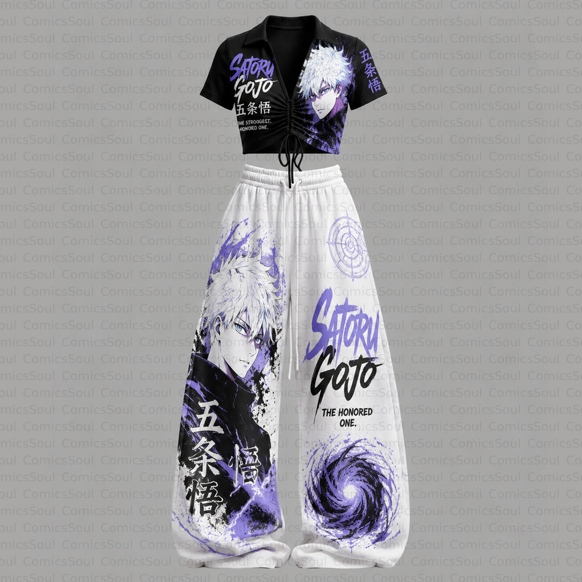 Jujutsu Kaisen Drawstring Short Sleeve Top & Long Pants Two-Piece Set