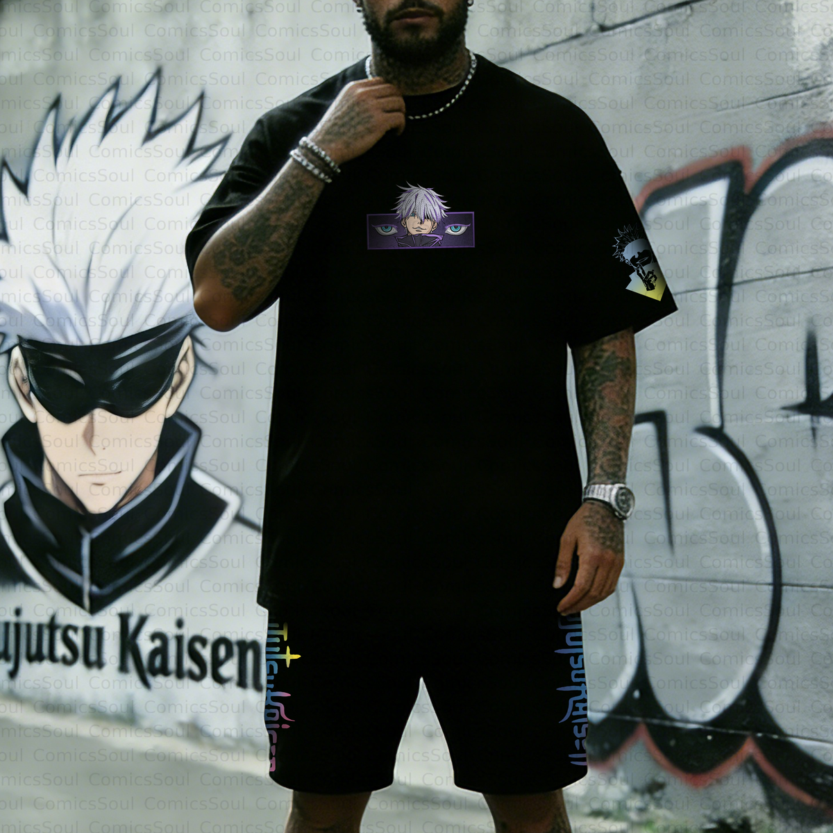 Unisex Anime Inspired Vintage T-shirt& Shorts 2 Pieces Set