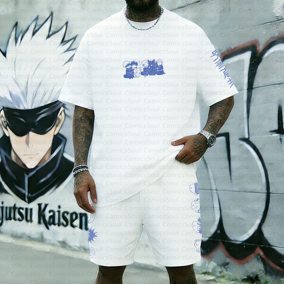 Unisex Anime Inspired Vintage T-shirt& Shorts 2 Pieces Set