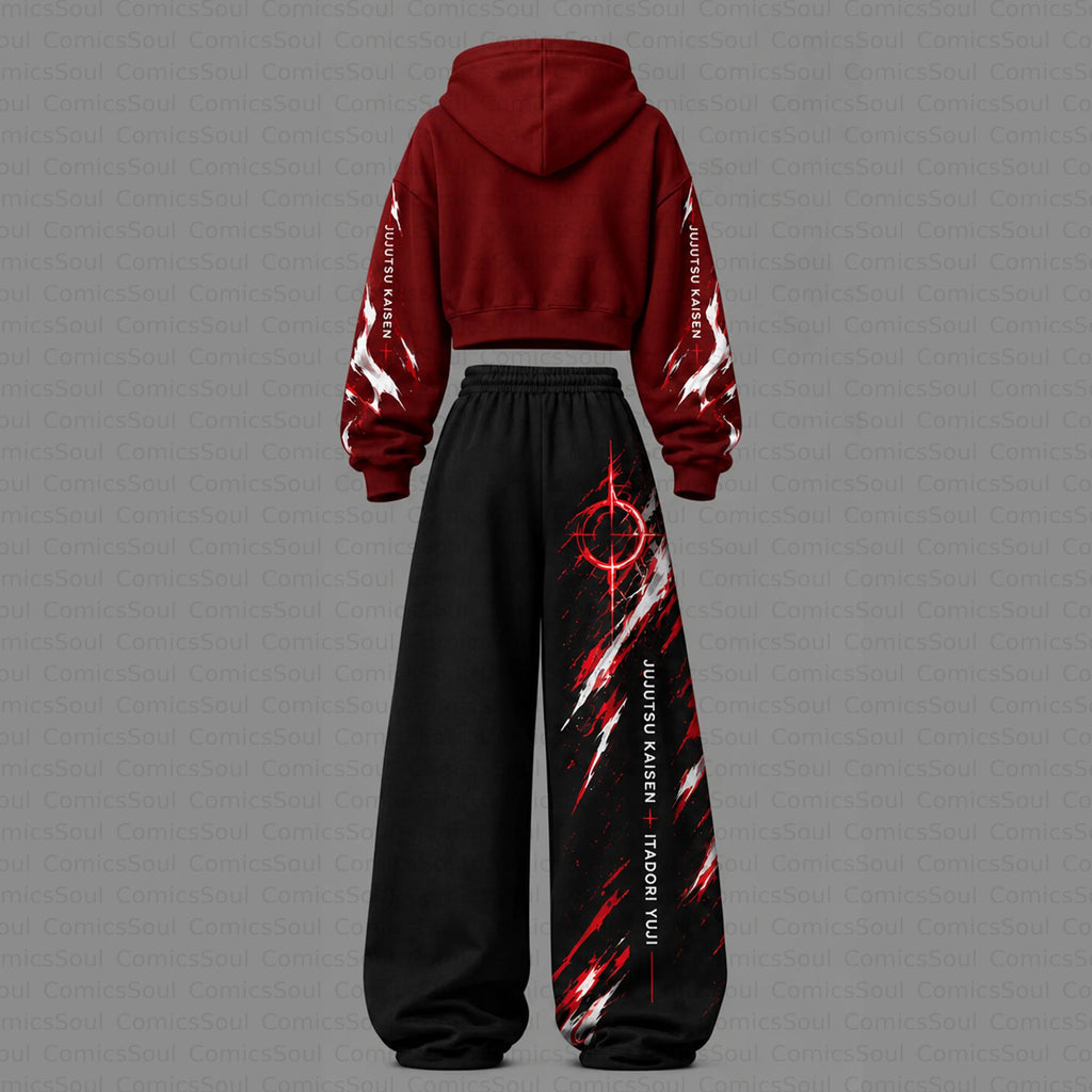 Jujutsu Kaisen Cropped Long Sleeve Hoodie & High Waist Jogger Pants Two Piece