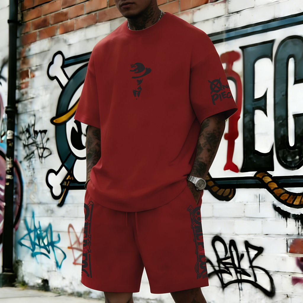 Unisex Anime Inspired Vintage T-shirt& Shorts 2 Pieces Set