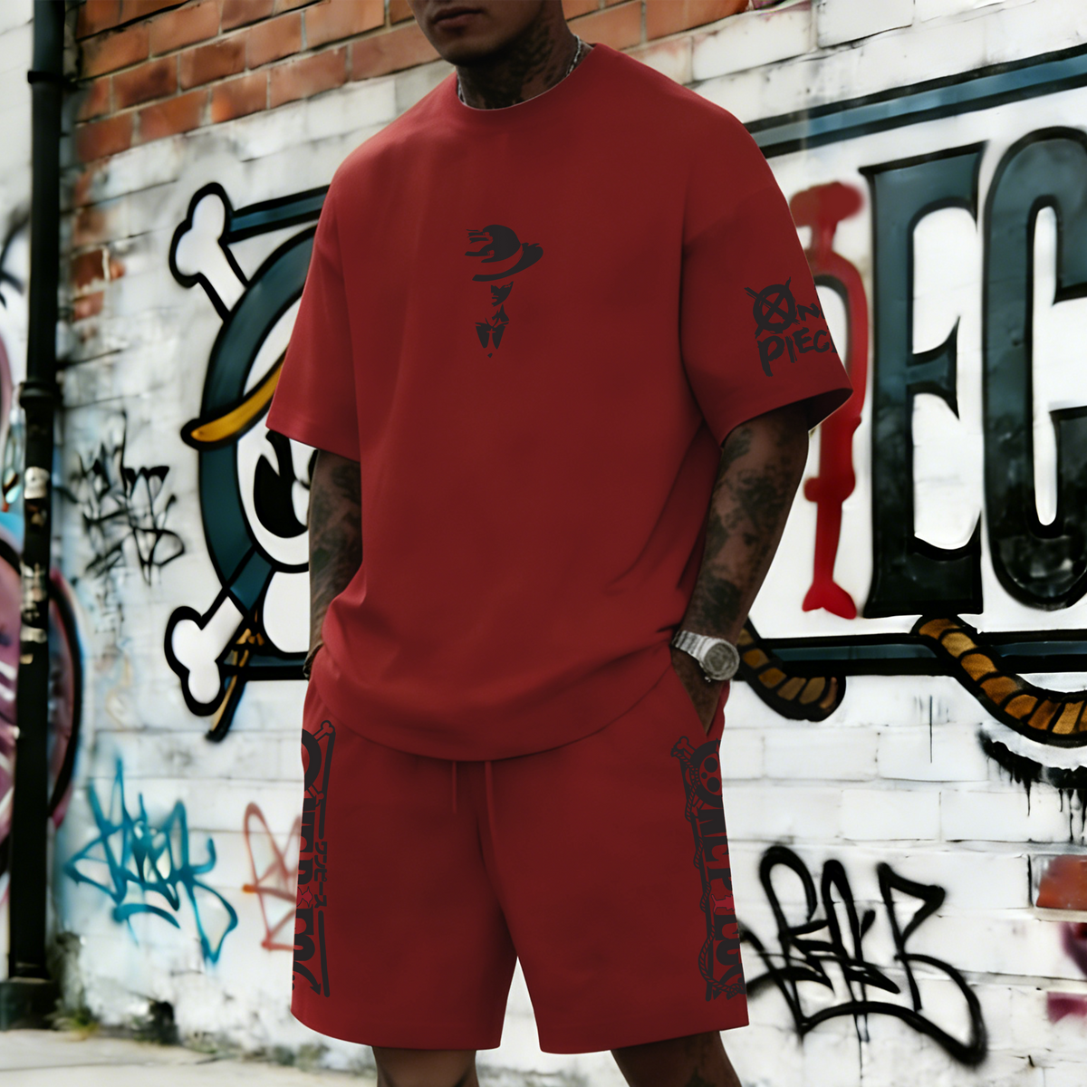 Unisex Anime Inspired Vintage T-shirt& Shorts 2 Pieces Set