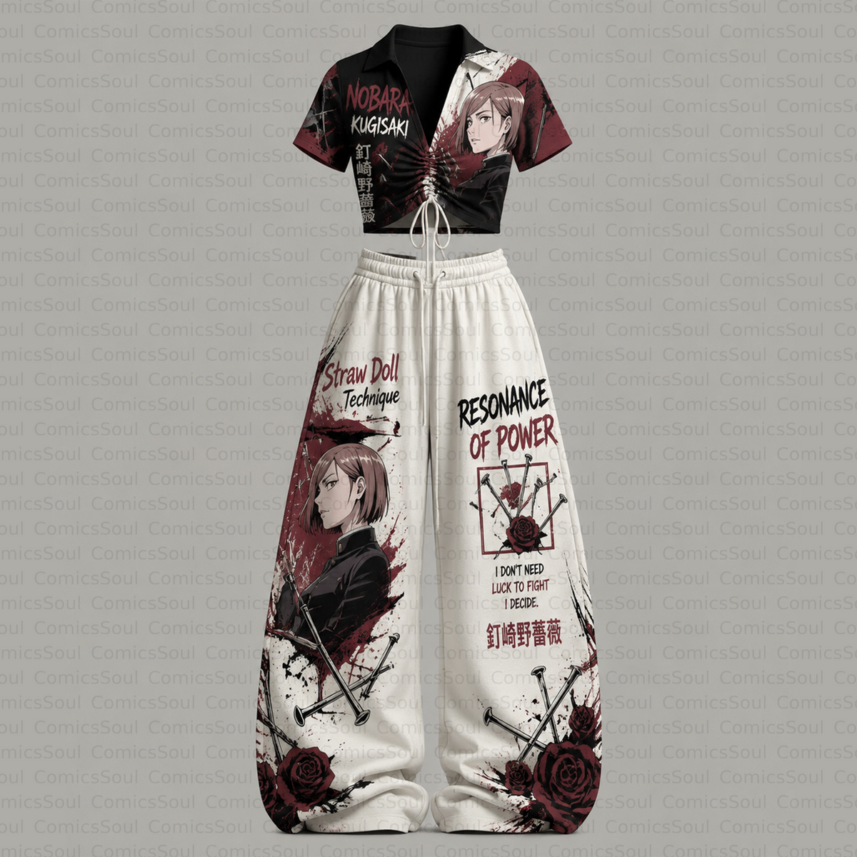 Jujutsu Kaisen Drawstring Short Sleeve Top & Long Pants Two-Piece Set