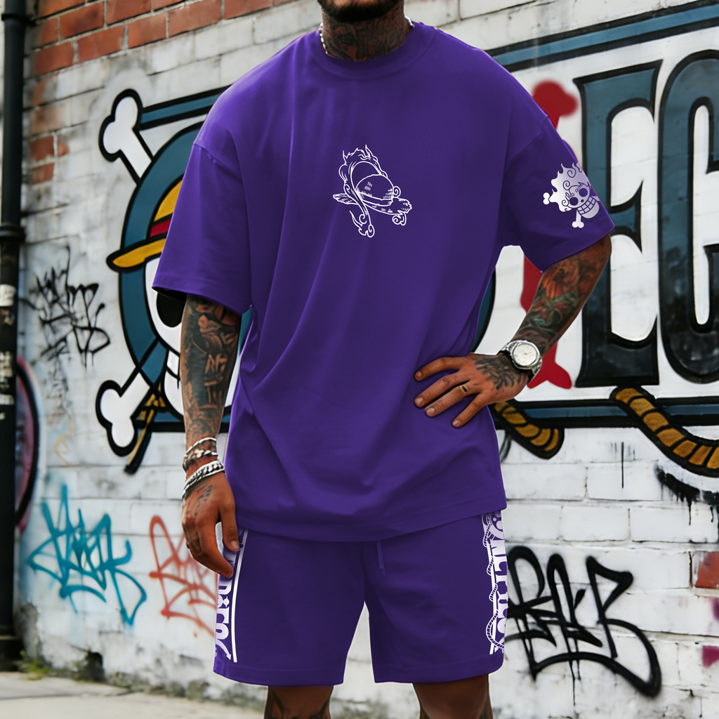 OP-Unisex Anime Inspired Vintage T-shirt& Shorts 2 Pieces Set