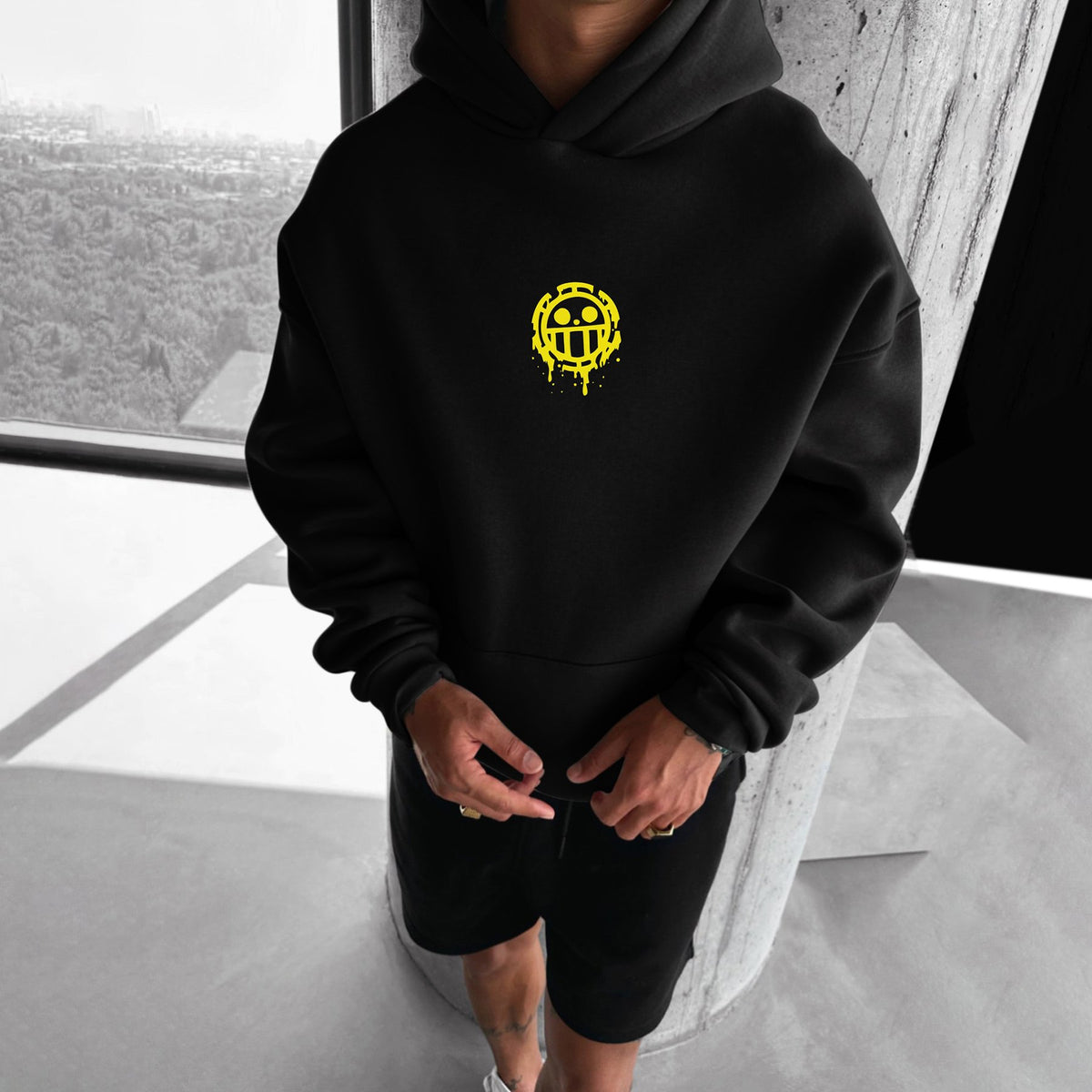 OP-Oversize "anime Print" Print Hoodie