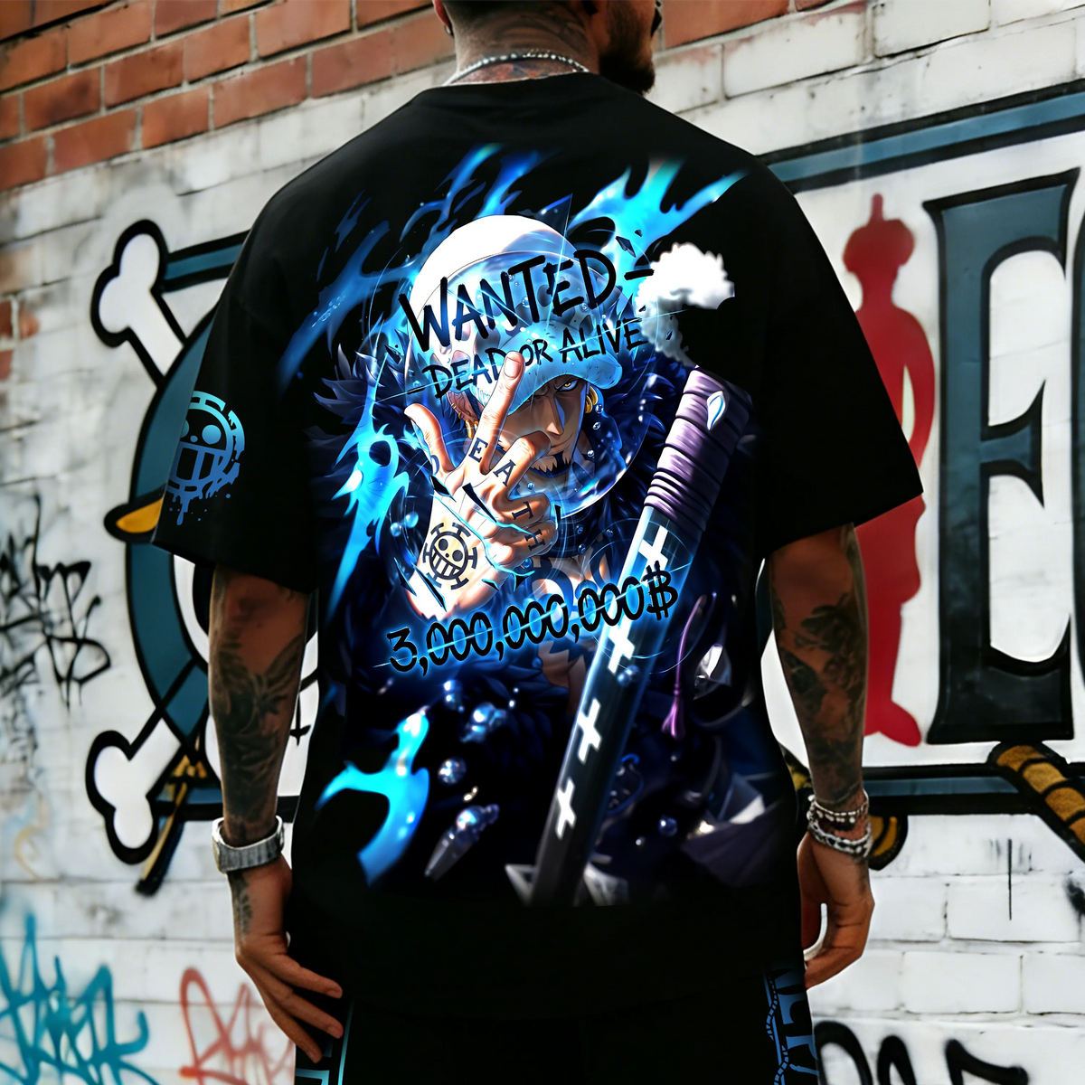 OP-Unisex Anime Inspired Vintage T-shirt& Shorts 2 Pieces Set