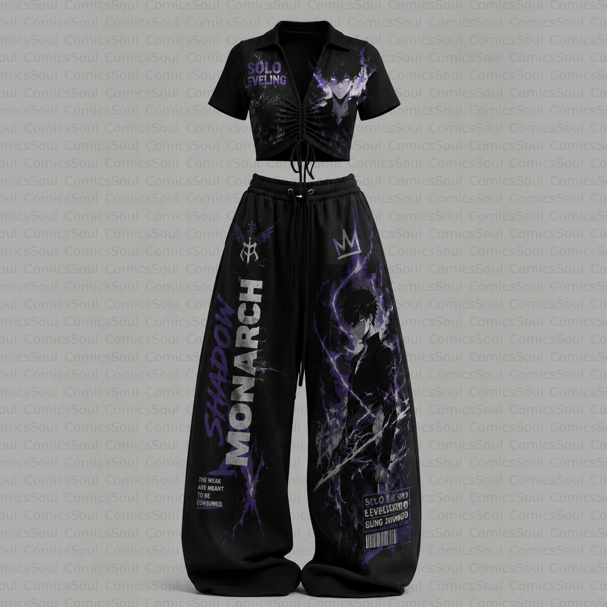 Solo Leveling Drawstring Short Sleeve Top & Long Pants Two-Piece Set