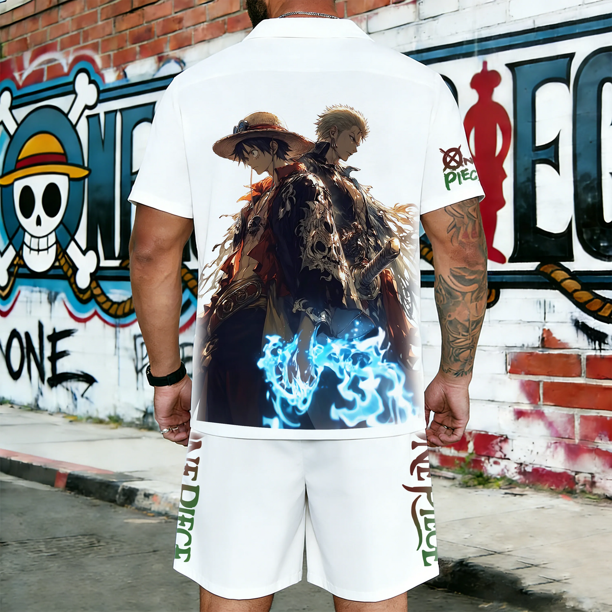 OP-Unisex Anime Inspired Vintage Short-sleeved Shirt Set
