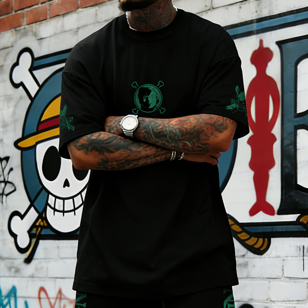 OP-Unisex Anime Inspired Vintage T-shirt& Shorts 2 Pieces Set
