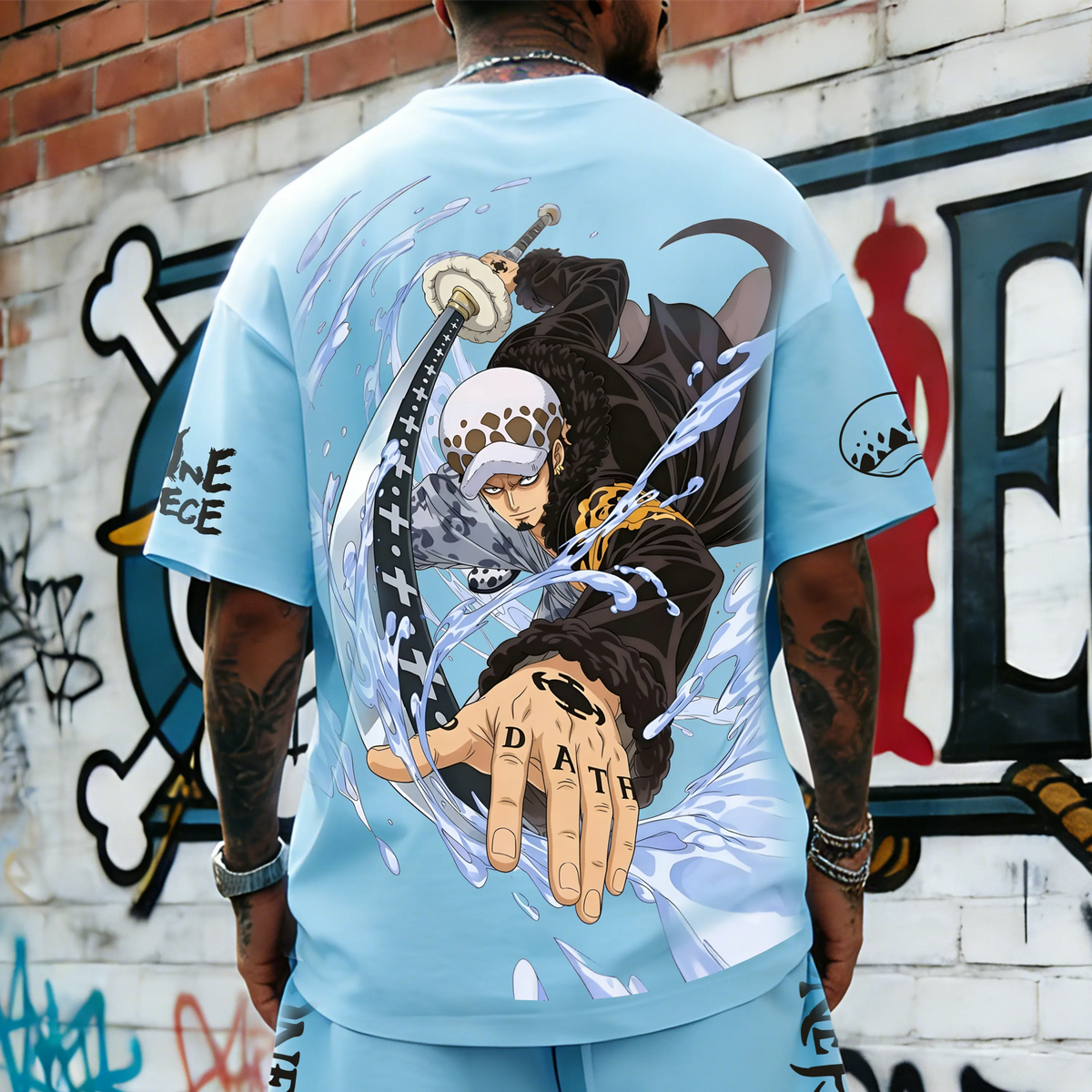 OP-Unisex Anime Inspired Vintage T-shirt& Shorts 2 Pieces Set