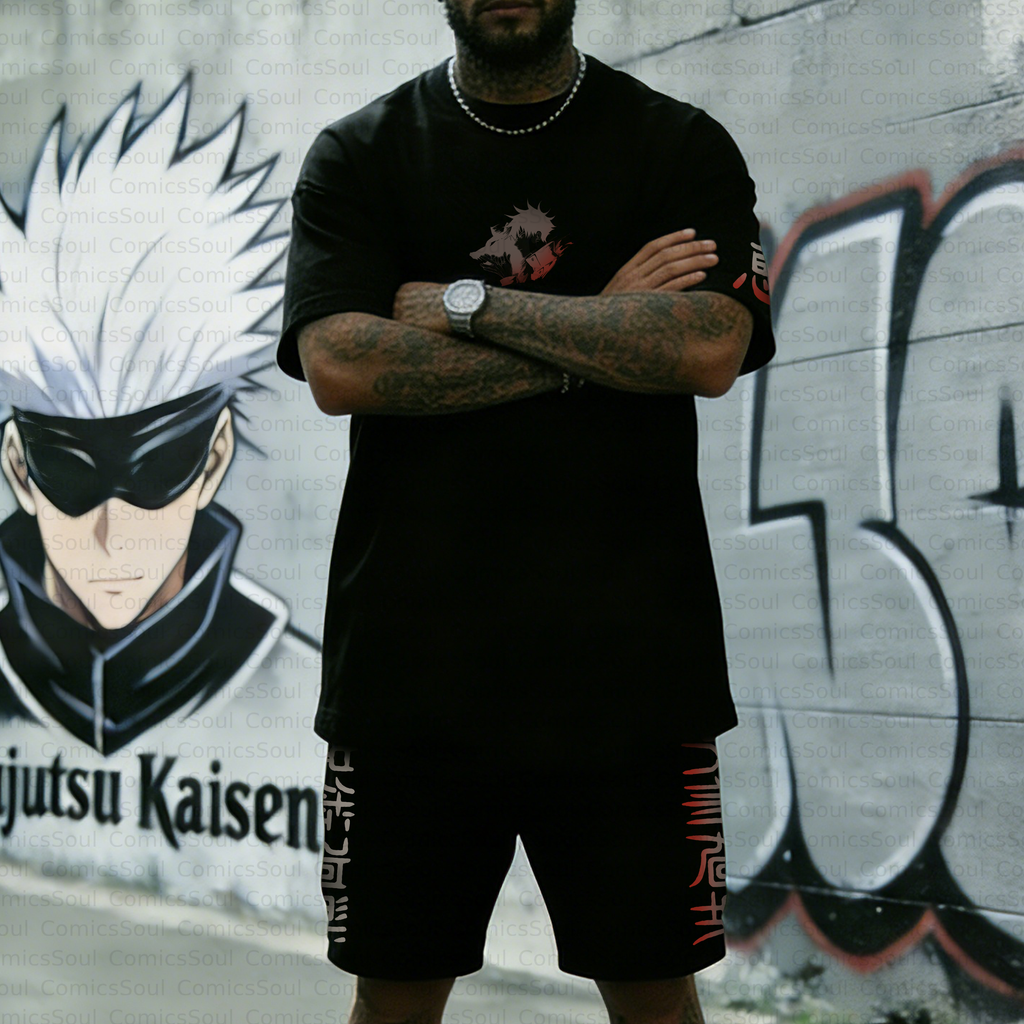 Unisex Anime Inspired Vintage T-shirt& Shorts 2 Pieces Set