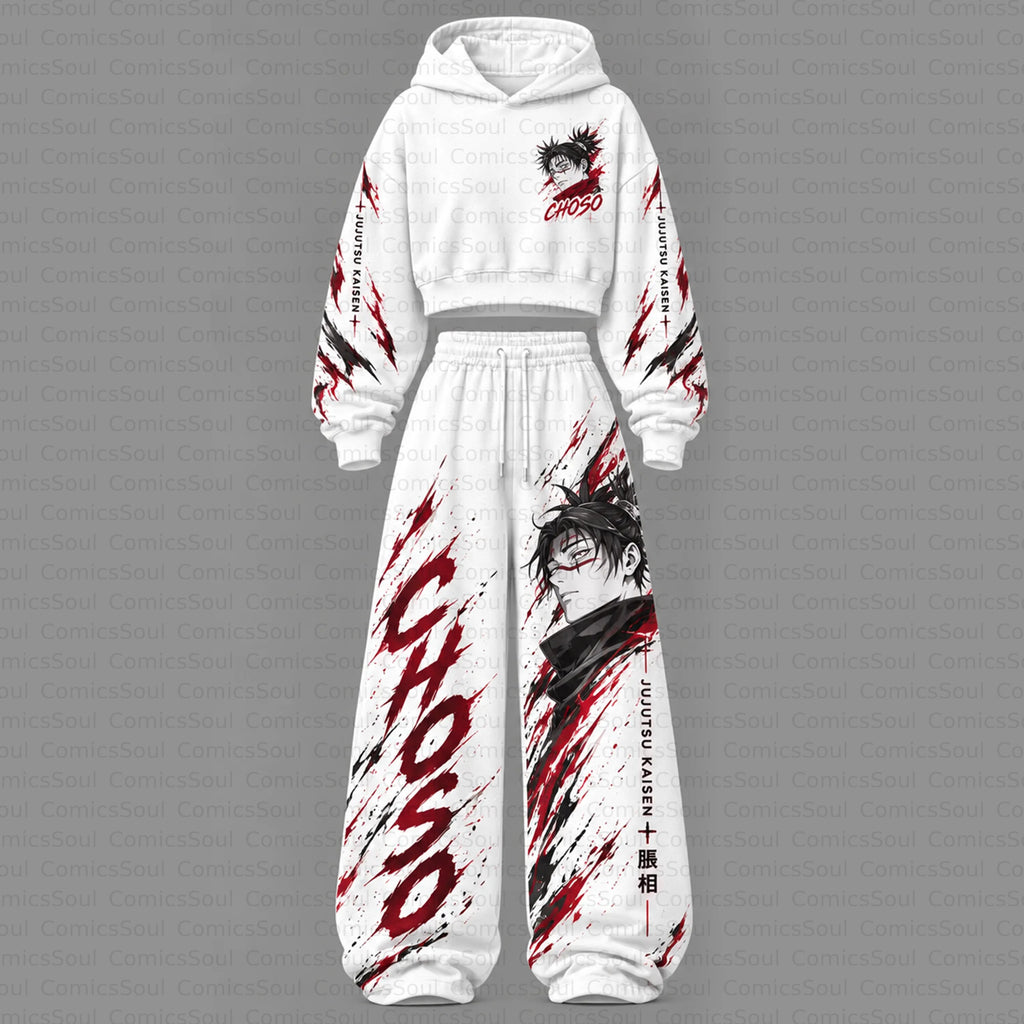 Jujutsu Kaisen Cropped Long Sleeve Hoodie & High Waist Jogger Pants Two Piece