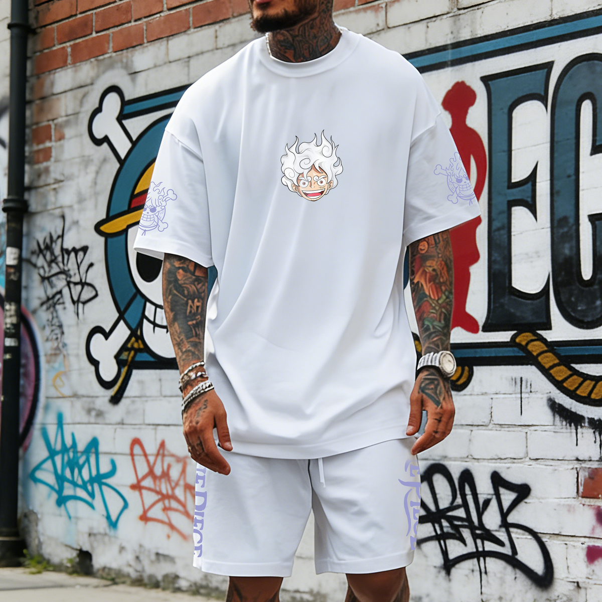 Unisex Anime Inspired Vintage T-shirt& Shorts 2 Pieces Set