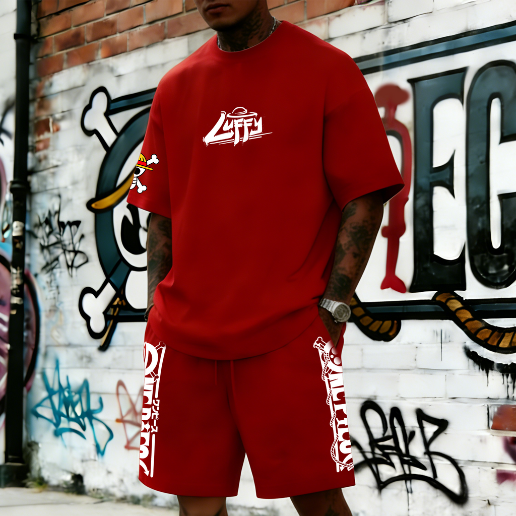 OP-Unisex Anime Inspired Vintage T-shirt& Shorts 2 Pieces Set