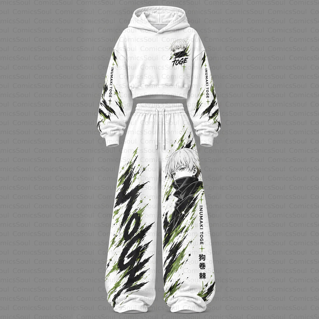 Jujutsu Kaisen Cropped Long Sleeve Hoodie & High Waist Jogger Pants Two Piece