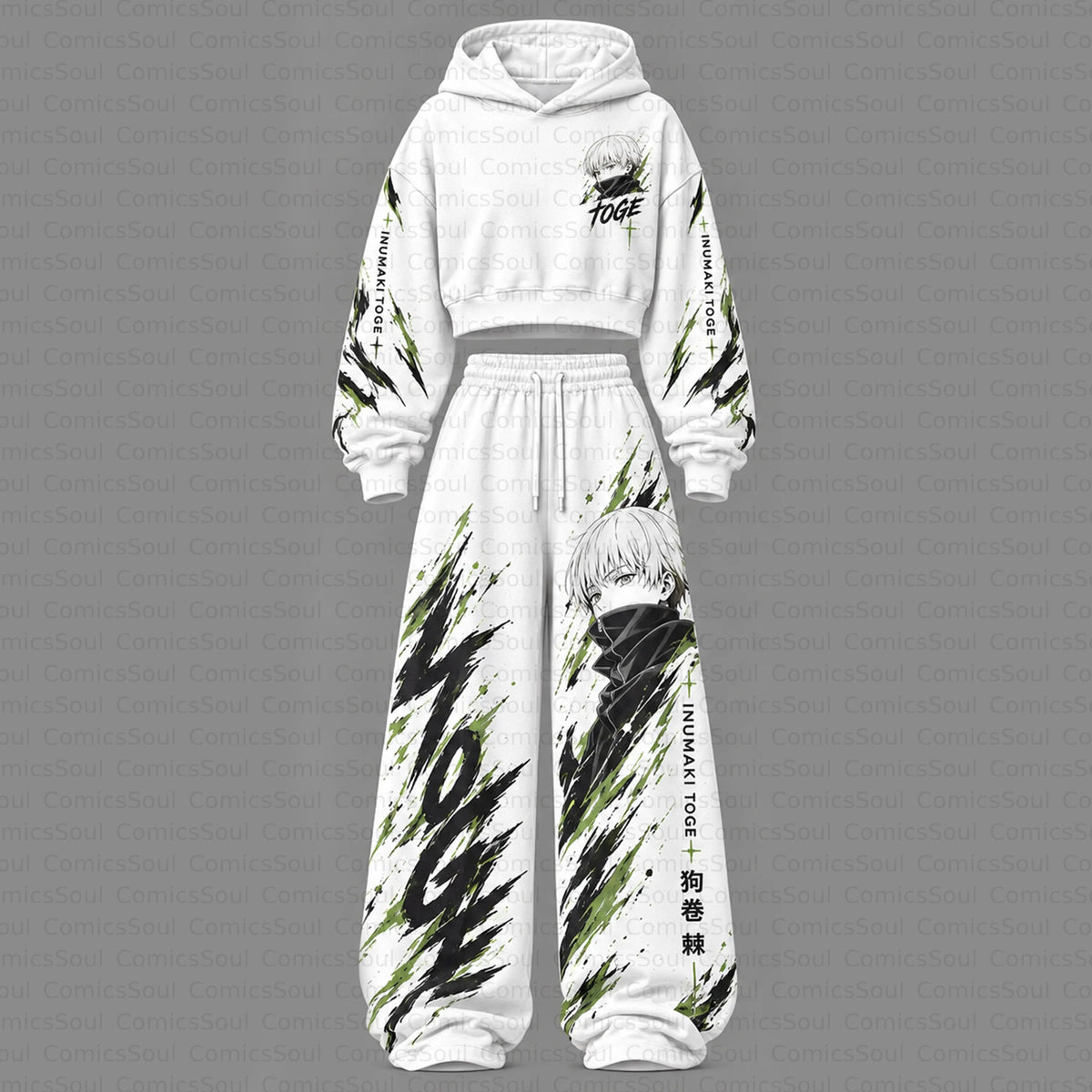 Jujutsu Kaisen Cropped Long Sleeve Hoodie & High Waist Jogger Pants Two Piece