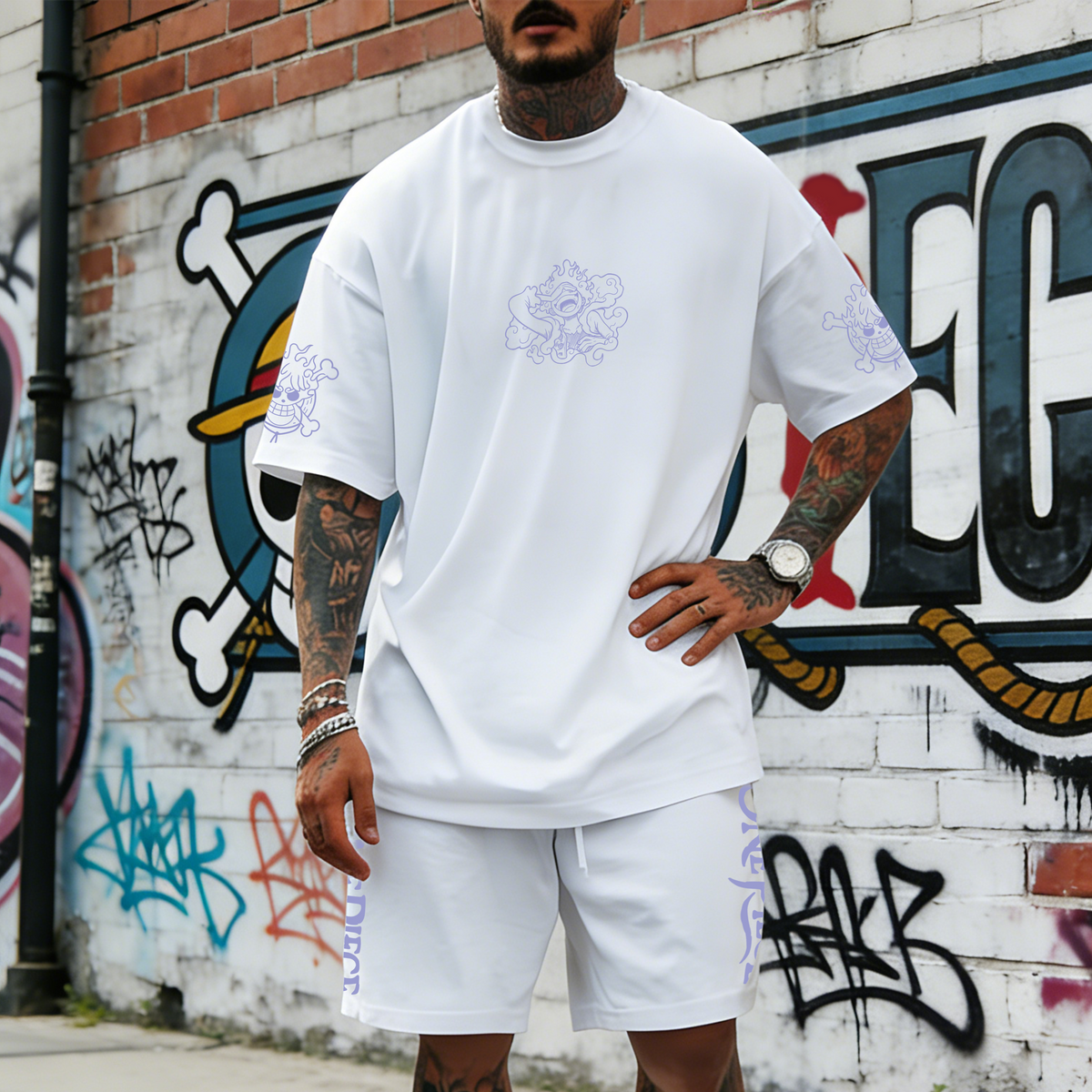 Unisex Anime Inspired Vintage T-shirt& Shorts 2 Pieces Set