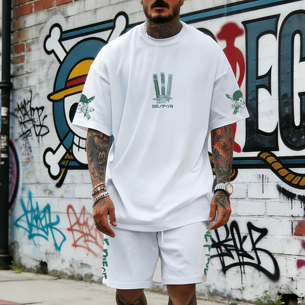 Unisex Anime Inspired Vintage T-shirt& Shorts 2 Pieces Set