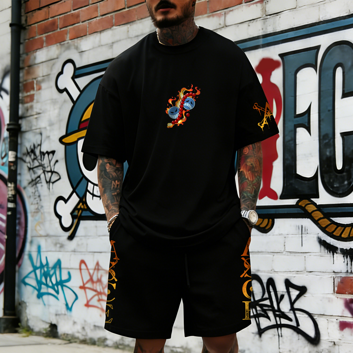 Unisex Anime Inspired Vintage T-shirt& Shorts 2 Pieces Set