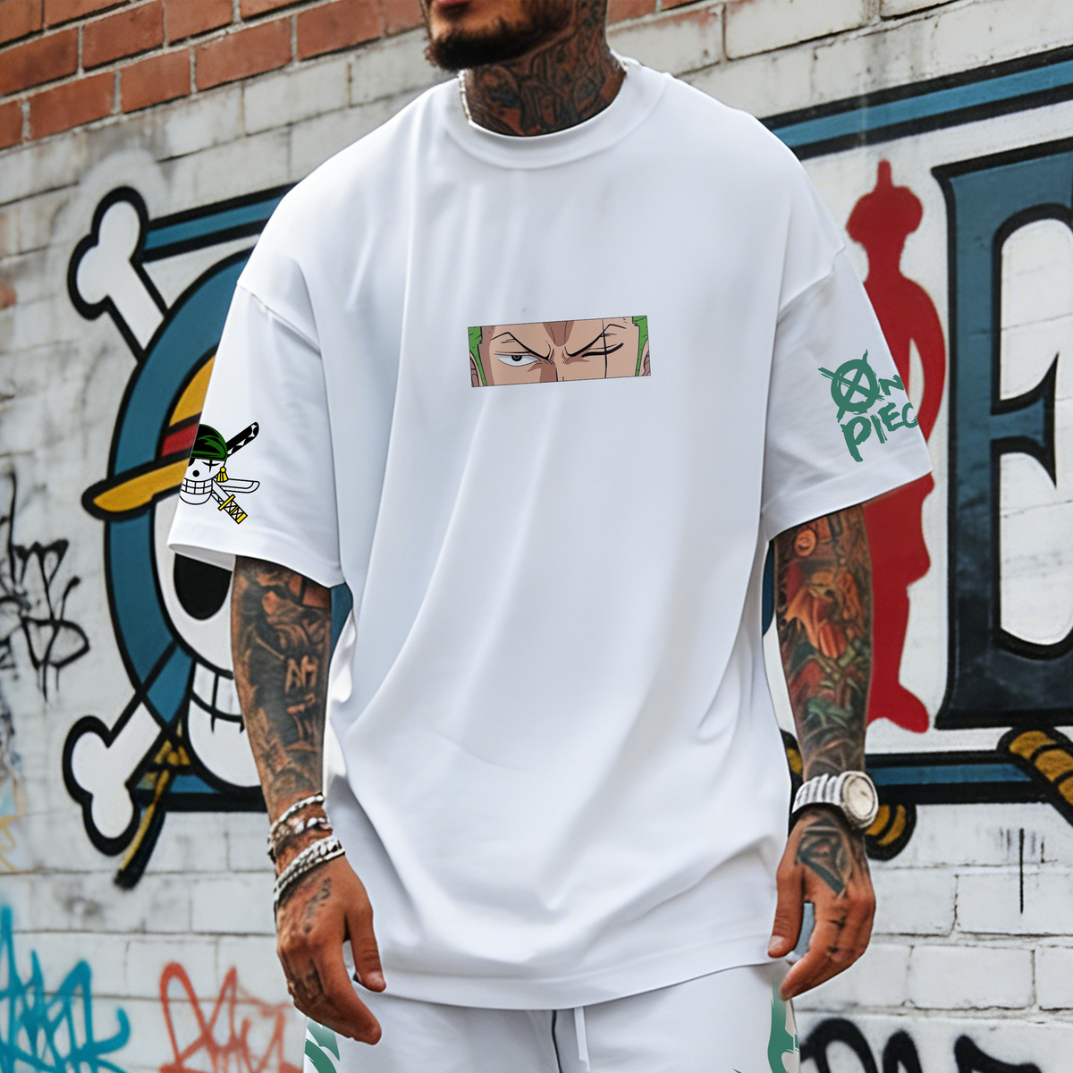 OP-Unisex Anime Inspired Vintage T-shirt& Shorts 2 Pieces Set