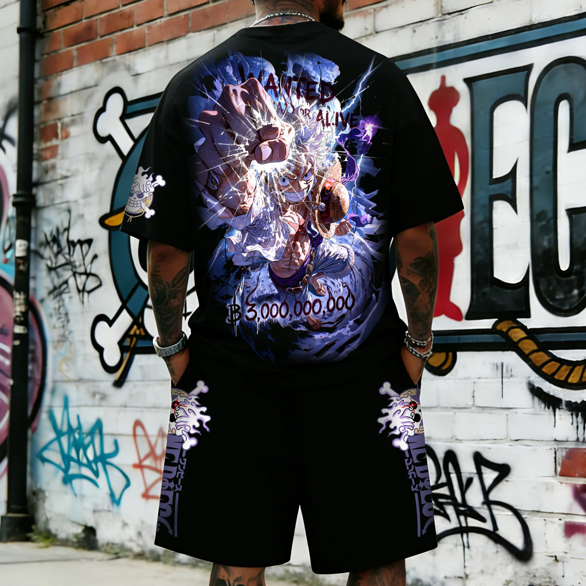 OP-Unisex Anime Inspired Vintage T-shirt& Shorts 2 Pieces Set
