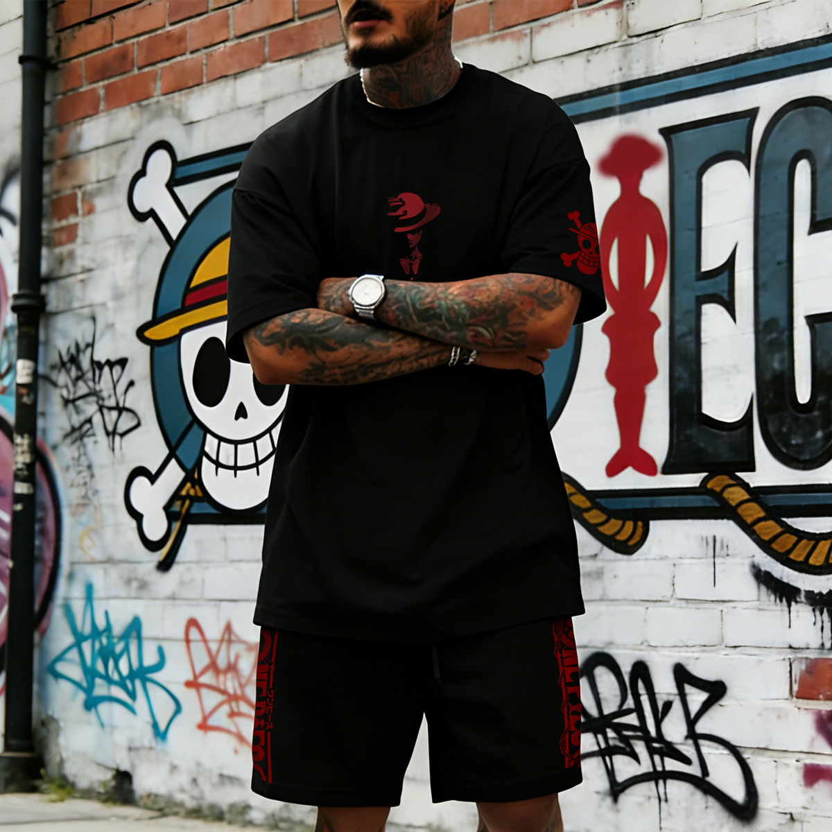 Unisex Anime Inspired Vintage T-shirt& Shorts 2 Pieces Set