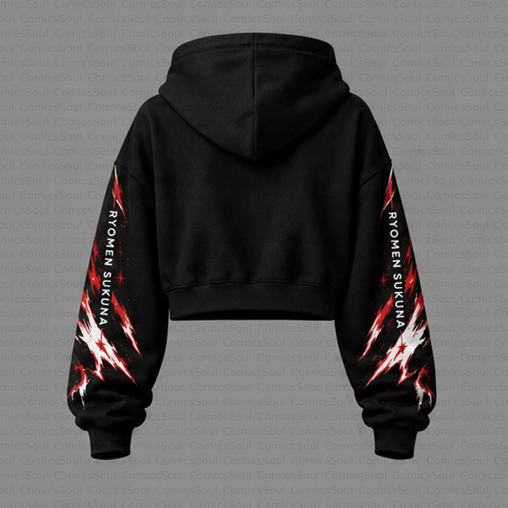 Jujutsu Kaisen Cropped Long Sleeve Hoodie & High Waist Jogger Pants Two Piece