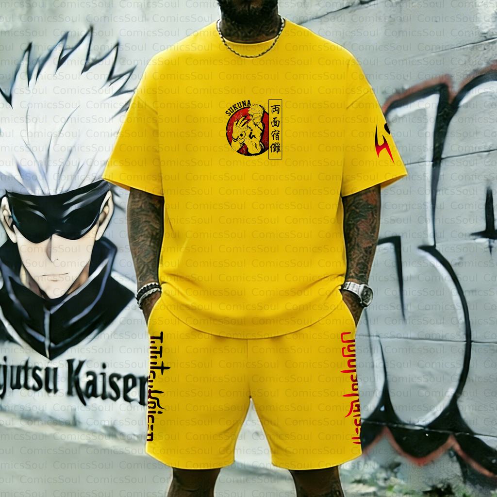 Unisex Anime Inspired Vintage T-shirt& Shorts 2 Pieces Set