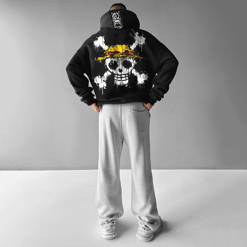 OP-Street Anime Skull Print Hoodie