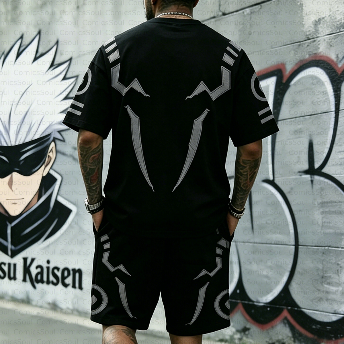 Unisex Anime Inspired Vintage T-shirt& Shorts 2 Pieces Set