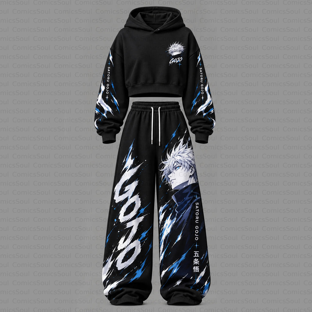 Jujutsu Kaisen Cropped Long Sleeve Hoodie & High Waist Jogger Pants Two Piece