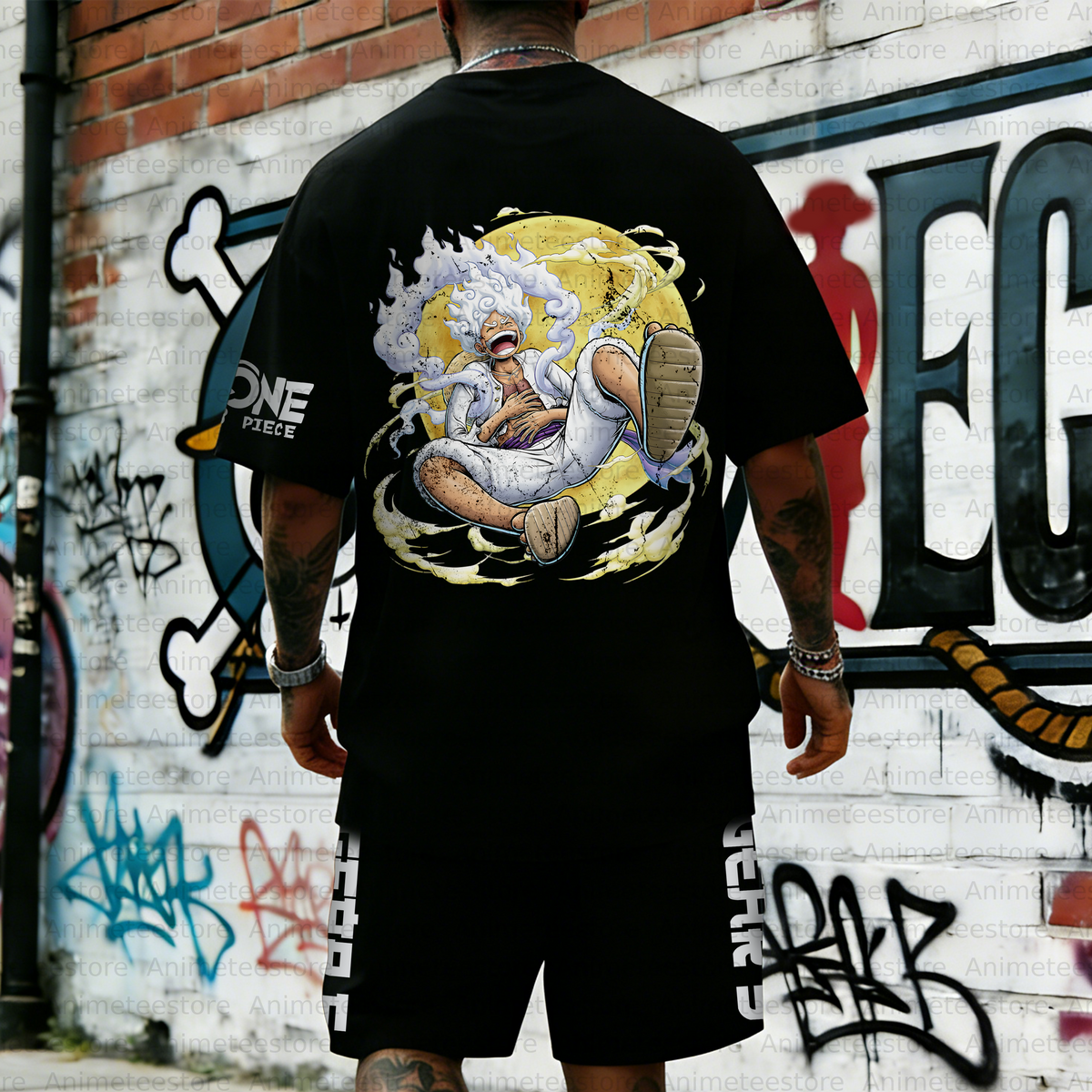 OP-Unisex Anime Inspired Vintage T-shirt& Shorts 2 Pieces Set