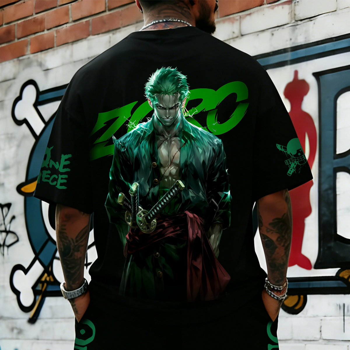 OP-Unisex Anime Inspired Vintage T-shirt& Shorts 2 Pieces Set