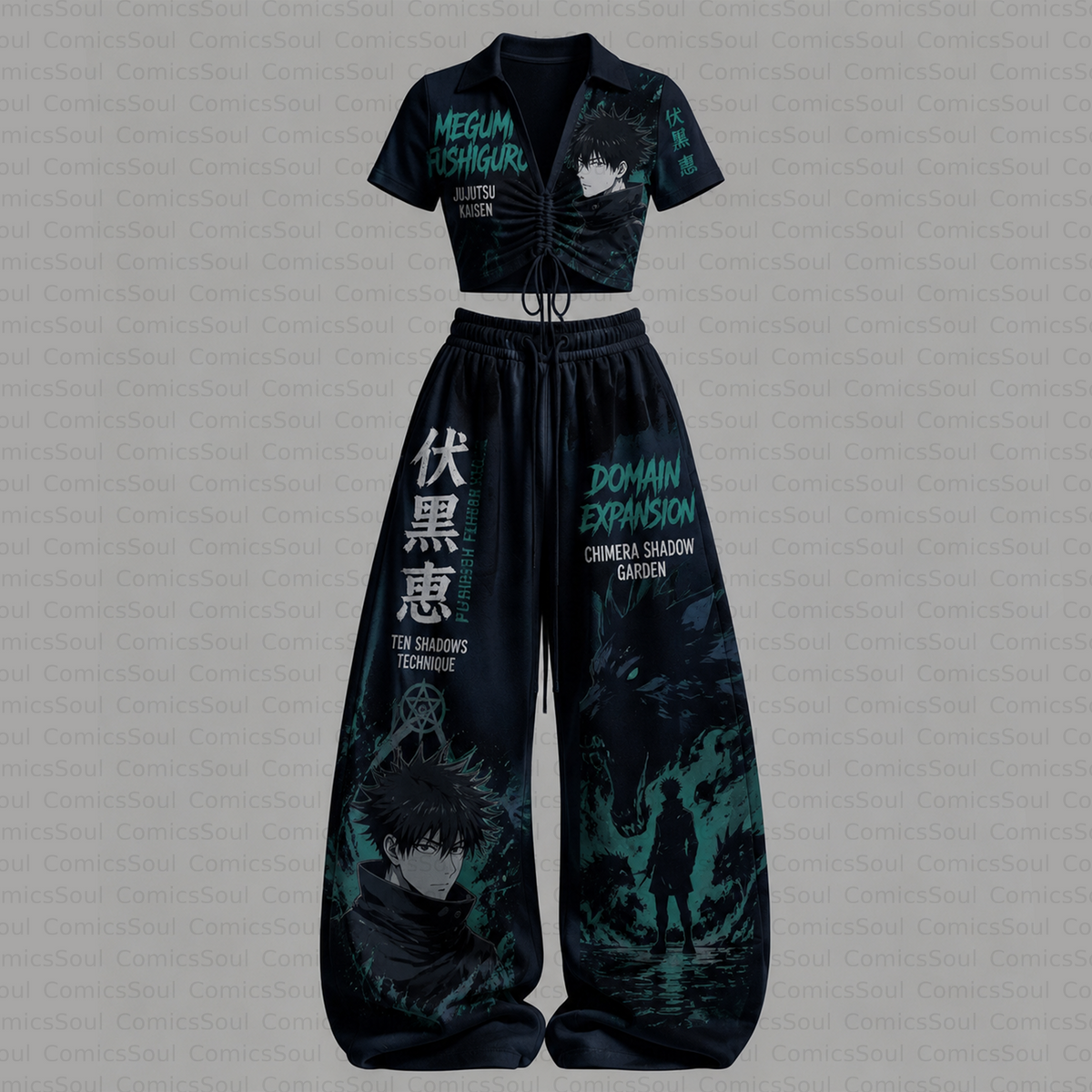 Jujutsu Kaisen Drawstring Short Sleeve Top & Long Pants Two-Piece Set