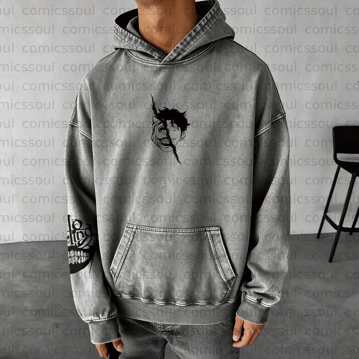 Unisex  Anime Graphic Water wash Streetwear Vintage Hoodie