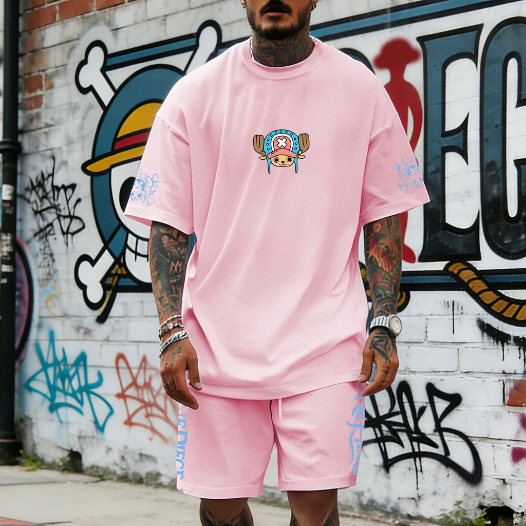 Unisex Anime Inspired Vintage T-shirt& Shorts 2 Pieces Set