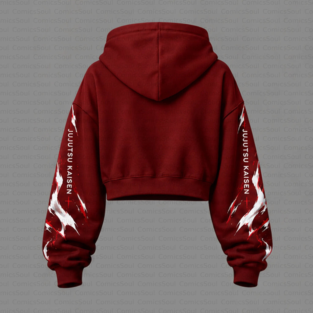 Jujutsu Kaisen Cropped Long Sleeve Hoodie & High Waist Jogger Pants Two Piece