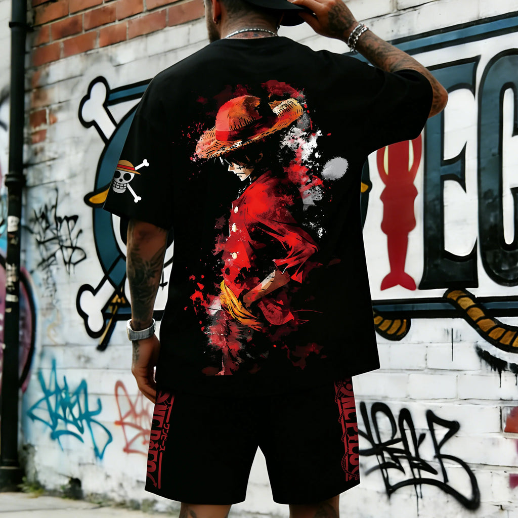 OP-Unisex Anime Inspired Vintage T-shirt& Shorts 2 Pieces Set