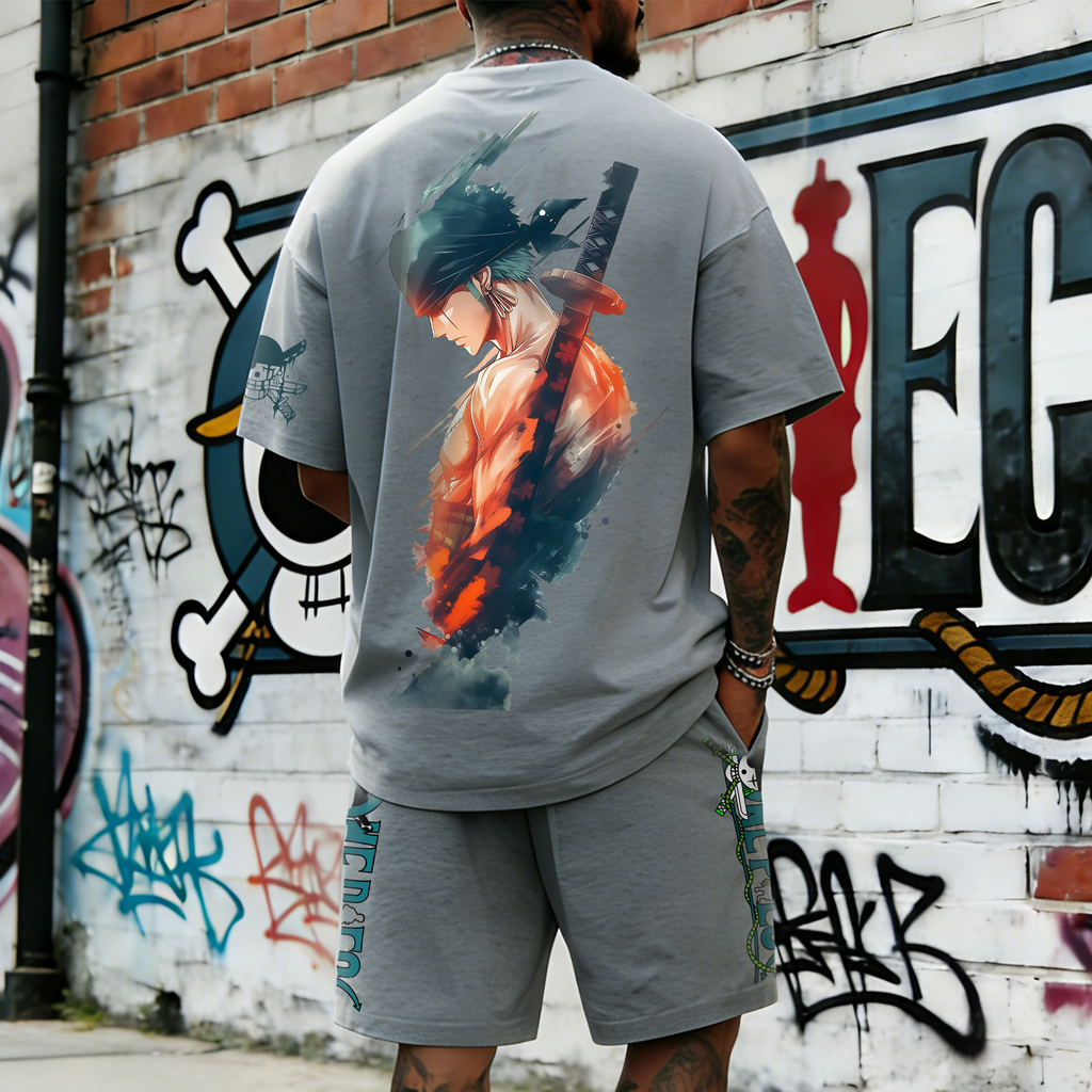OP-Unisex Anime Inspired Vintage T-shirt& Shorts 2 Pieces Set