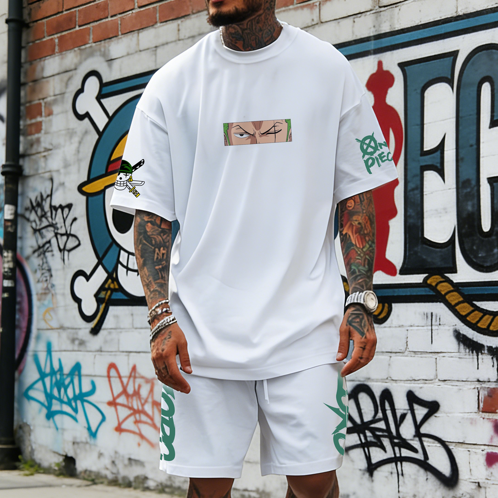 OP-Unisex Anime Inspired Vintage T-shirt& Shorts 2 Pieces Set